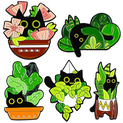 Mabor 5Pcs Funny Animal Enamel Brooch Pins Badges Cat Enamel Pins Set Cartoon Lapel Badges for Women Girl Cute Black Cat Pins for Bags Clothing