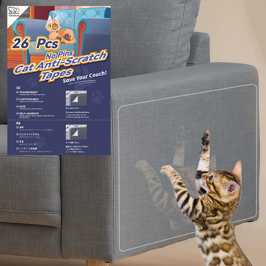 Improved No Pins HurtFldofaves Double Thick Cat Scratch Furniture Protector26Pcs Couch Protector for Cats with Strong Adhesion Cat Scratch Deterrent for Furniture Door Walls